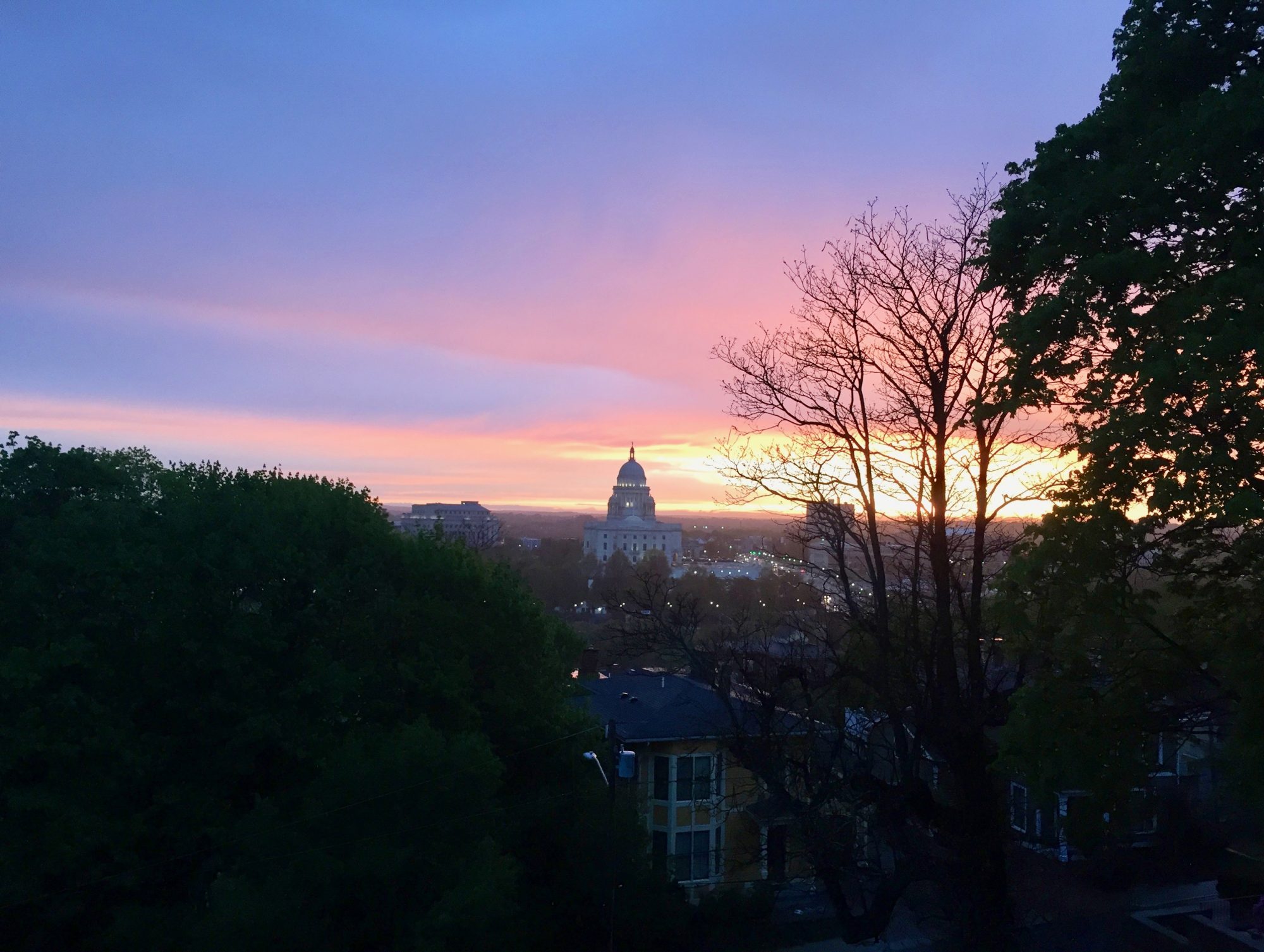 Rhode Island State House and Providence at sunset